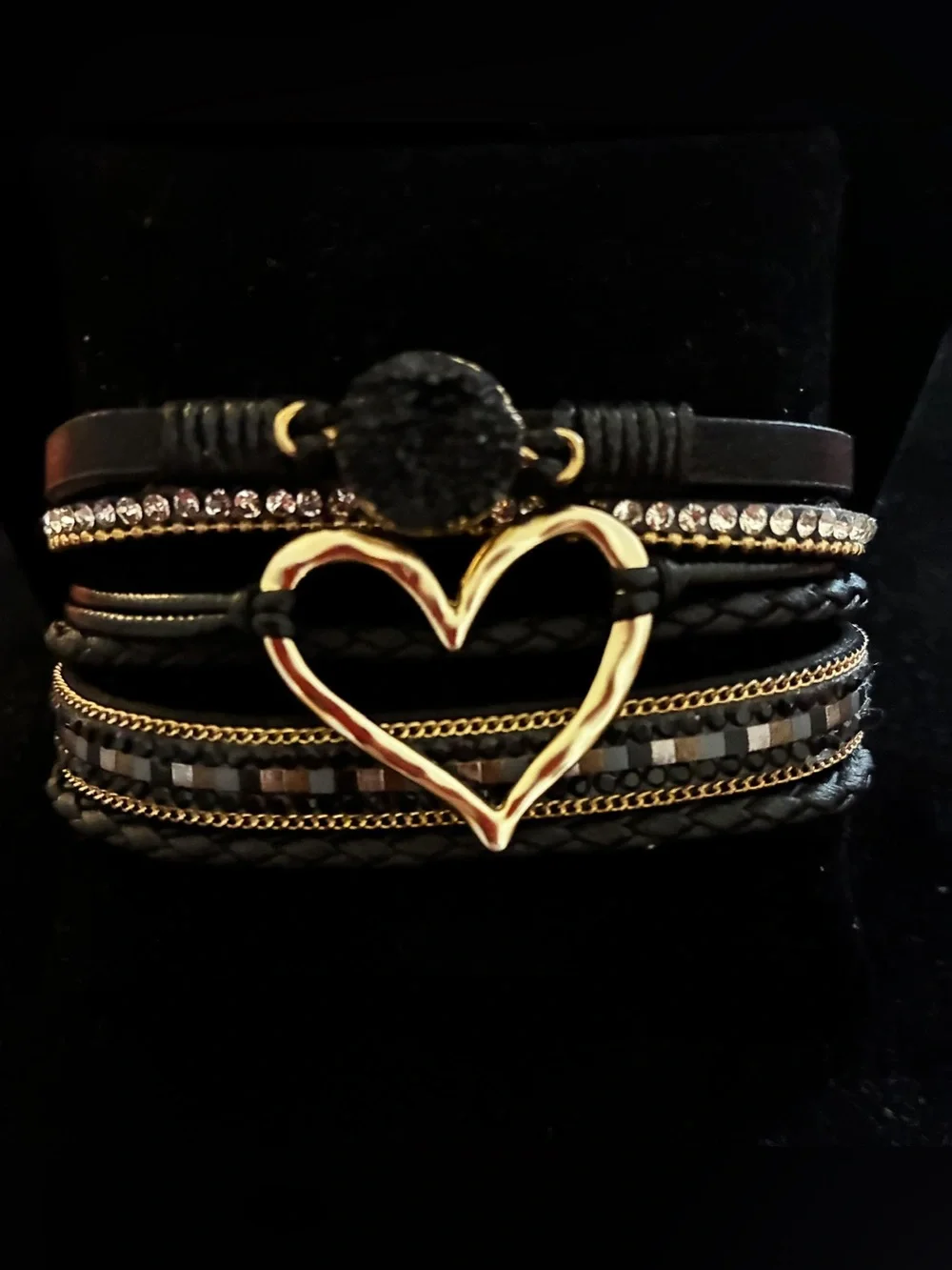 Bracelet EUC bohemian-style multilayer black pu leather wrap Love